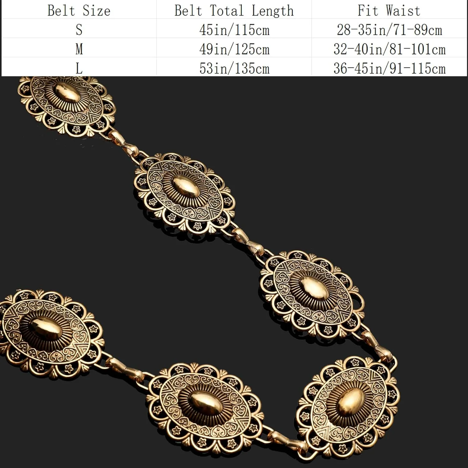 YGR Western Belts for Woman Cowgirl Metal Concho Chain Belts for Dresses Jeans Trousers Country Concert Outfit
