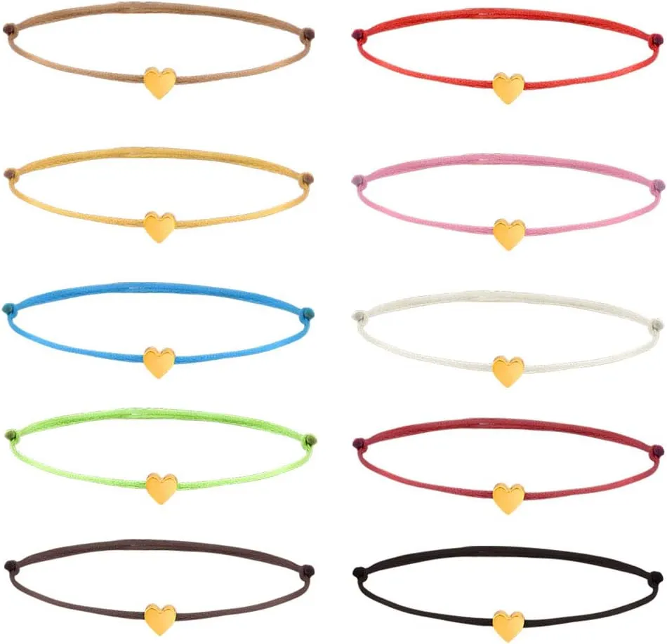 YJT Heart Wish Bracelet That Fall Off Make A Wish Red String Bracelets for Women Teen Girls Handmade Jewelry Adjustable 7" to 11.8", 10 pc