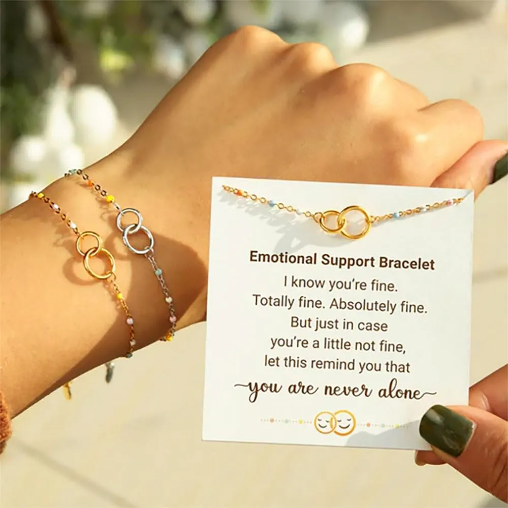 You're Never Alone Emotional Support Interlocking Bracelet, S925 sterling Silver Bracelet, Inspirational Bracelets for Women, Friendship Beaded Bracelet, Thoughtful Gifts for Yourself, Friend, Family