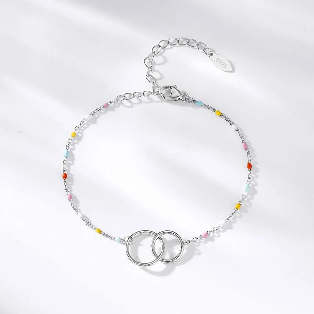 You're Never Alone Emotional Support Interlocking Bracelet, S925 sterling Silver Bracelet, Inspirational Bracelets for Women, Friendship Beaded Bracelet, Thoughtful Gifts for Yourself, Friend, Family