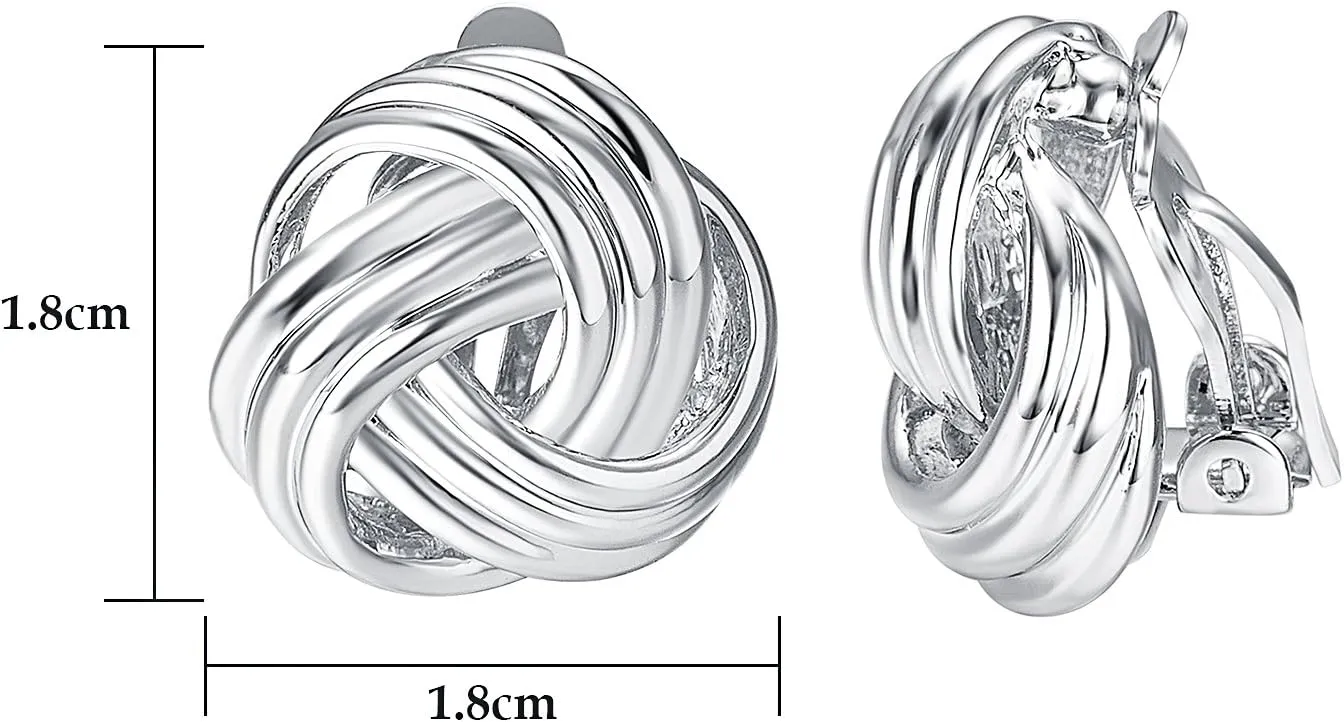 Yoursfs Knot Multicolor Clip on Earrings For Women Silver and gold Plated Large Non Pierced Floral Earrings