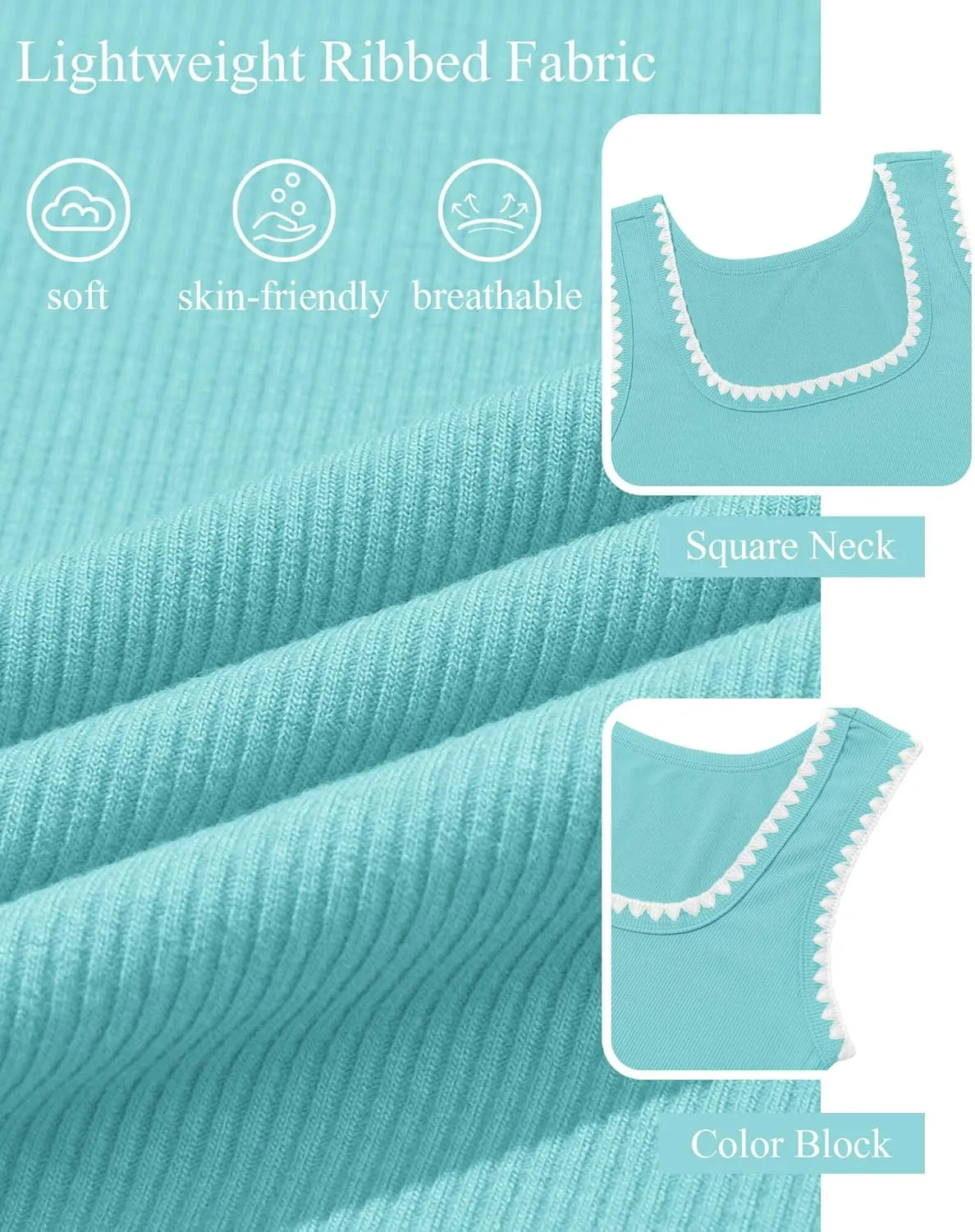 Yousify Womens Square Neck Tank Tops 2025 Summer Sleeveless Shirts Casual Slim Fitted Color Block Ribbed Tanks
