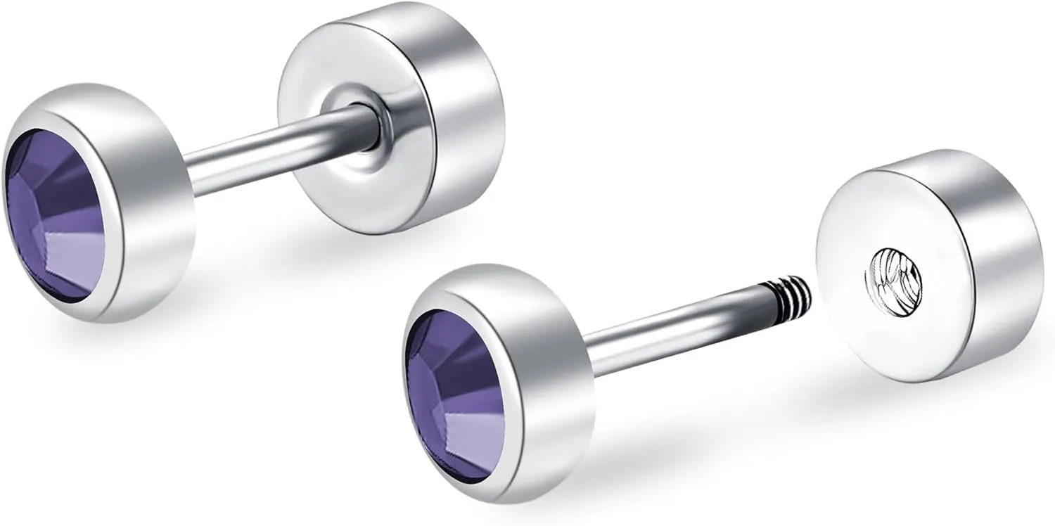 ZDE Titanium Women Flatback Earrings for Women Crystal Stud Earrings Flat Back Earrings Hypoallergenic Cartilage Flatback Earring Tragus Helix Tragus Conch Piercing 3mm-5mm