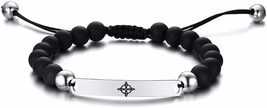 ZKXXJ Witches Knot Bracelet for Women Men Celtic Knot Link Bracelets Stainless Steel Black White Onyx Stone Witchcraft Geometric Protection Amulet Jewelry Gifts for Him Her,Adjustable