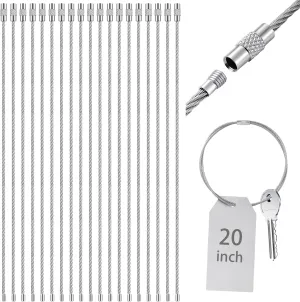 Zonon 20 Pack 20 Inch Large Wire Keychain Cable Heavy Duty Stainless Steel Hanging Extension Cords with Screw Clasp 2mm Twist Barrel for Key Luggage Tags Hanging Lamp Climbing Plant 6 Inch Diameter