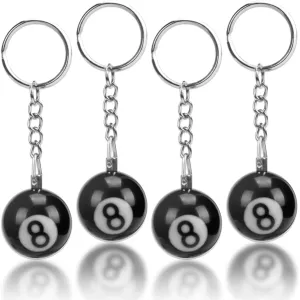 ZORZA 4Pcs Mini 8 Ball Keychain Personalized Lucky Billiards Pendant Charm Keyring 25mm Diameter Gift for Billiards Enthusiasts