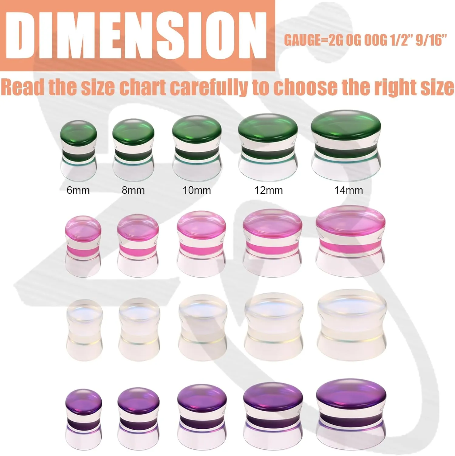 ZS 1 Pair Double Flared Gauges for Ears, Solid Glass Ear Gauge Plugs Earrings for Women Men, Colorful Ear Stretch Expanders 2G 0G 00G 1/2" 9/16"