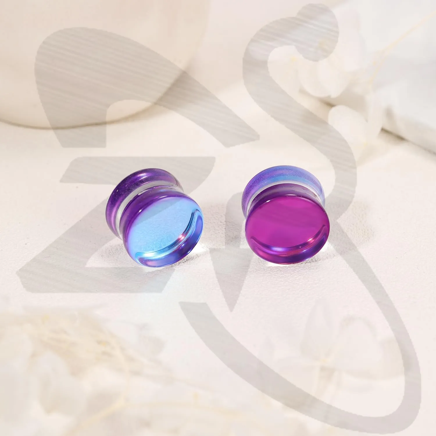 ZS 1 Pair Double Flared Gauges for Ears, Solid Glass Ear Gauge Plugs Earrings for Women Men, Colorful Ear Stretch Expanders 2G 0G 00G 1/2" 9/16"