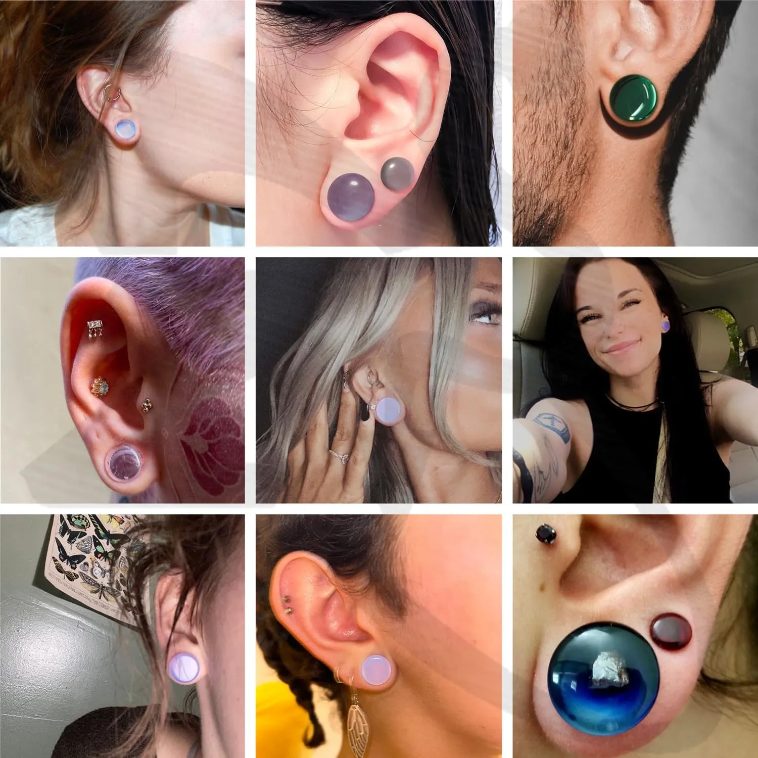 ZS 1 Pair Double Flared Gauges for Ears, Solid Glass Ear Gauge Plugs Earrings for Women Men, Colorful Ear Stretch Expanders 2G 0G 00G 1/2" 9/16"