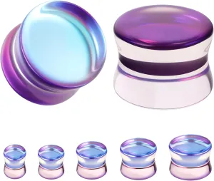 ZS 1 Pair Double Flared Gauges for Ears, Solid Glass Ear Gauge Plugs Earrings for Women Men, Colorful Ear Stretch Expanders 2G 0G 00G 1/2" 9/16"