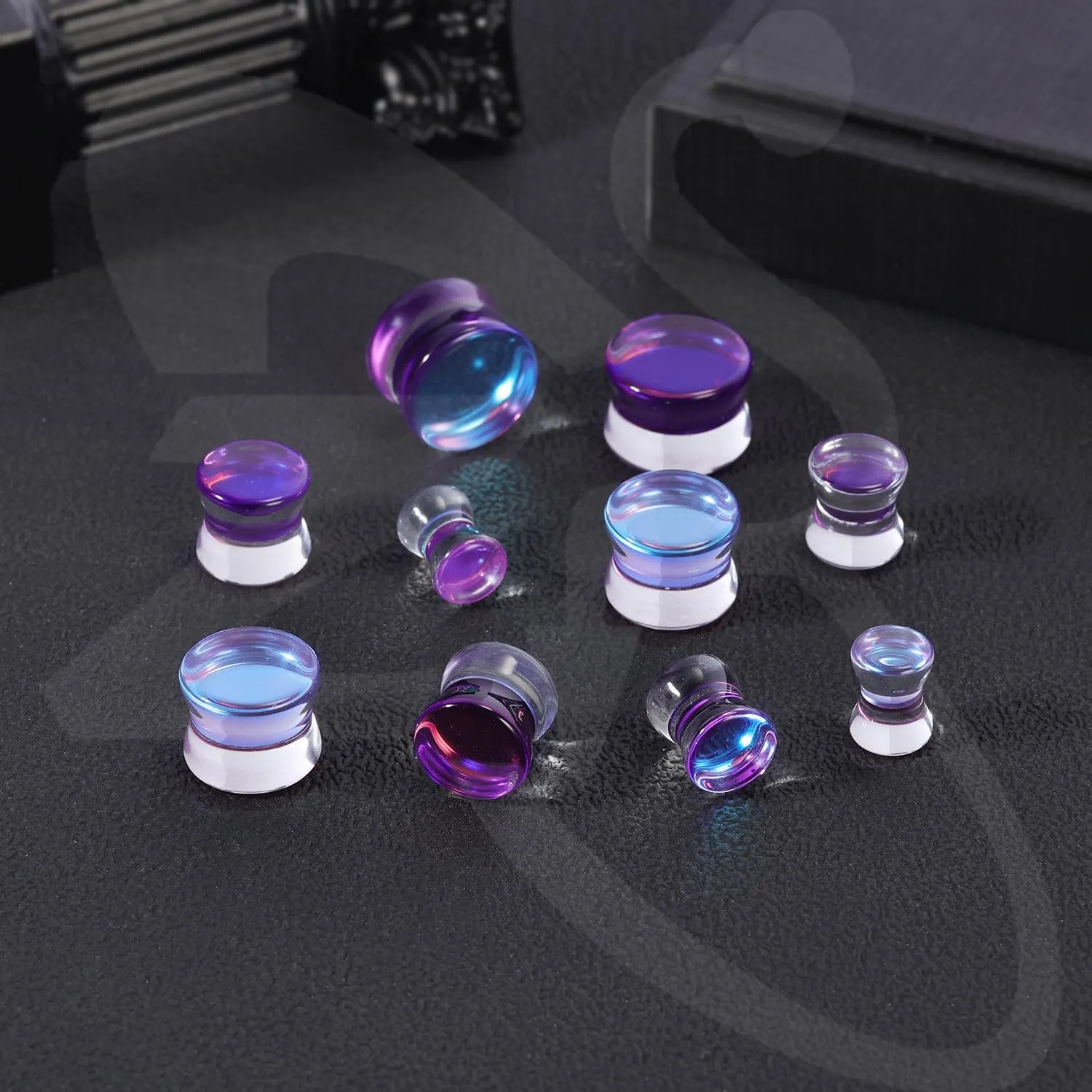 ZS 1 Pair Double Flared Gauges for Ears, Solid Glass Ear Gauge Plugs Earrings for Women Men, Colorful Ear Stretch Expanders 2G 0G 00G 1/2" 9/16"